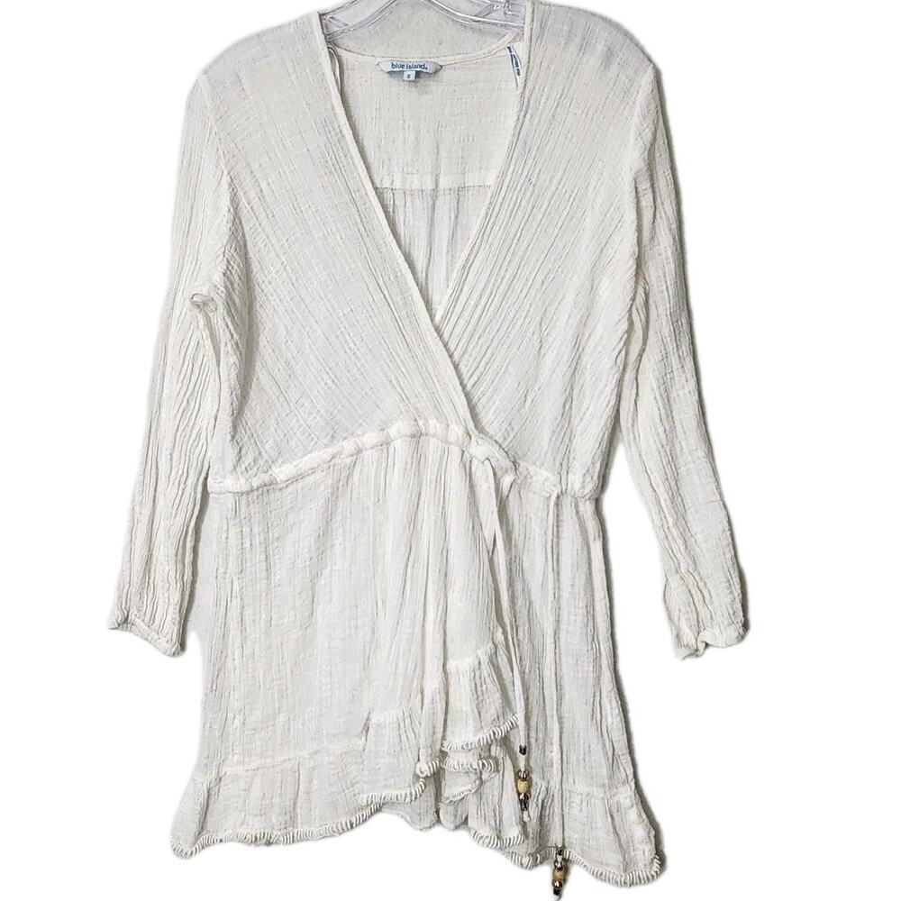 Blue Island Beach Mini Cover-Up White Coastal Chic Boho Dress Small Swimsuit